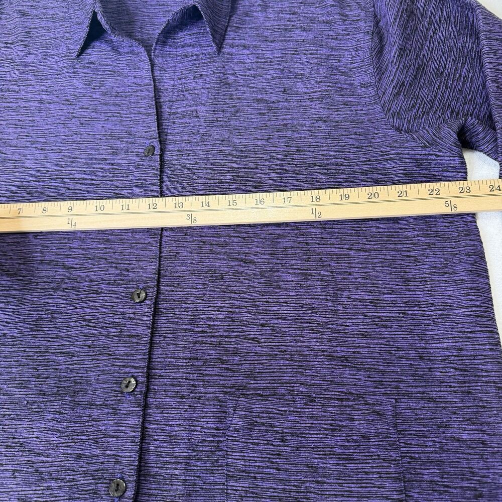 Chicos Design 100% Silk Top Size 2 - Large Purple Textured Button Down Blouse - Picture 13 of 16